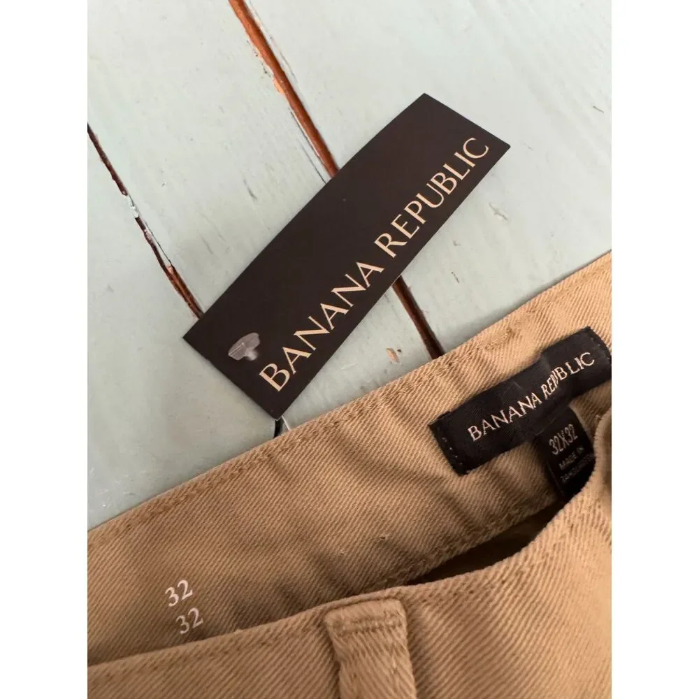 NWT Banana Republic Slim Fit Khaki Pants Men's 32x32 Beige Stretch Casual Chinos